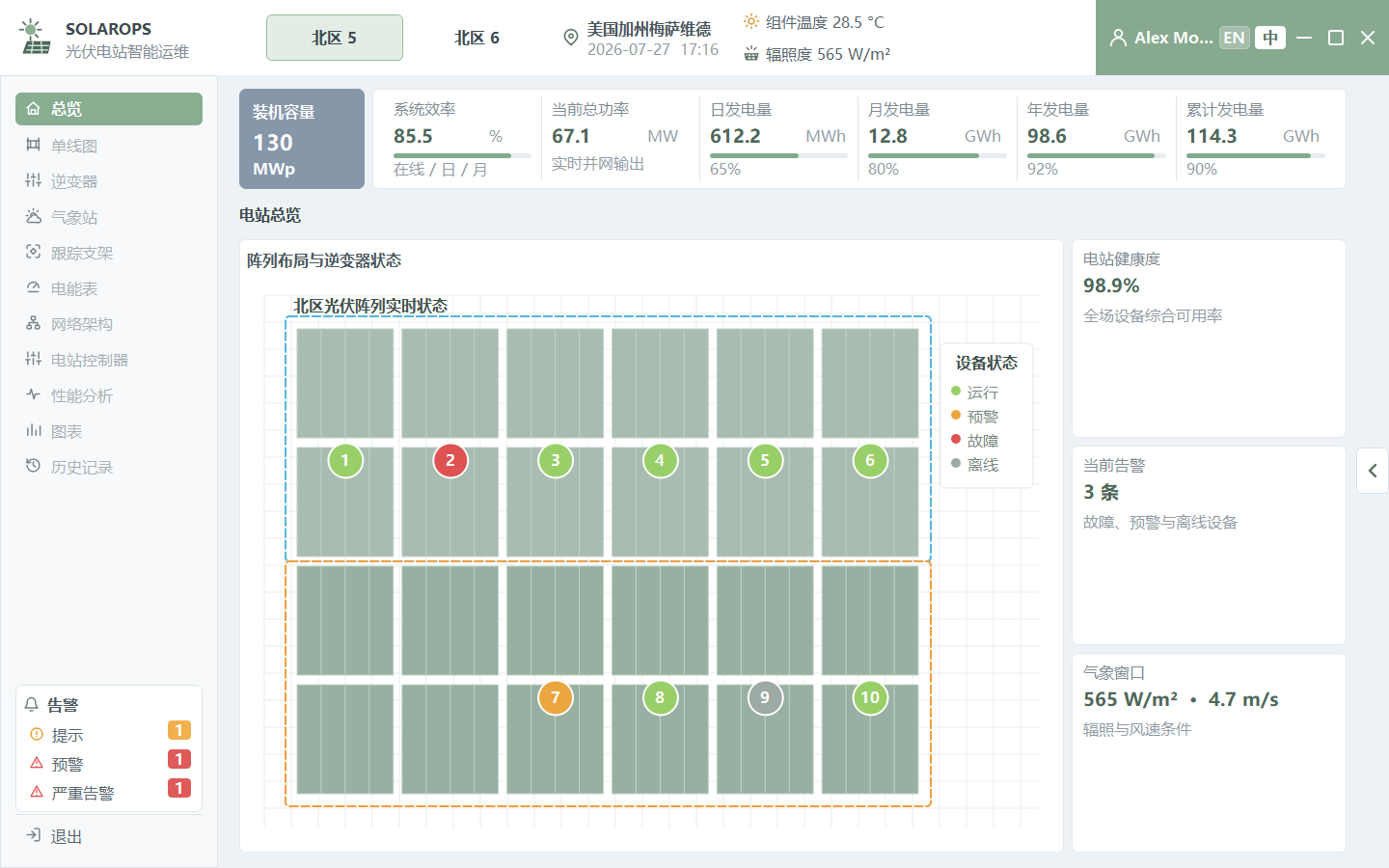 SolarOps 光伏电站监控 Demo 截图